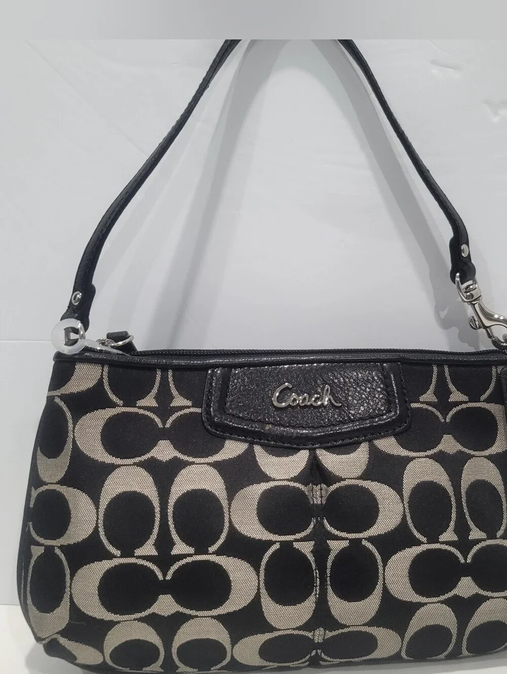 Coach Signature Canvas Leather Large Wristlet Black & Gray Purse